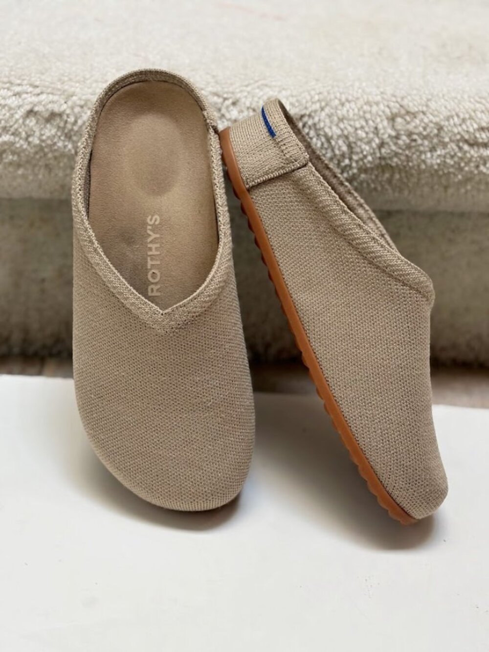 The Rothy's Casual Knit Raffia Textured Wool Slip On Clog Shoes